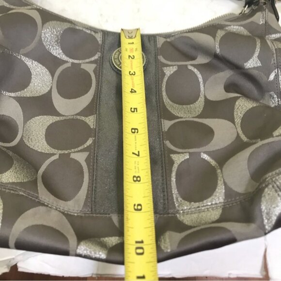 COACH Hobo Shoulder Crossbody Bag CC Silver Metallic Signature Leather Canvas - Picture 14 of 16